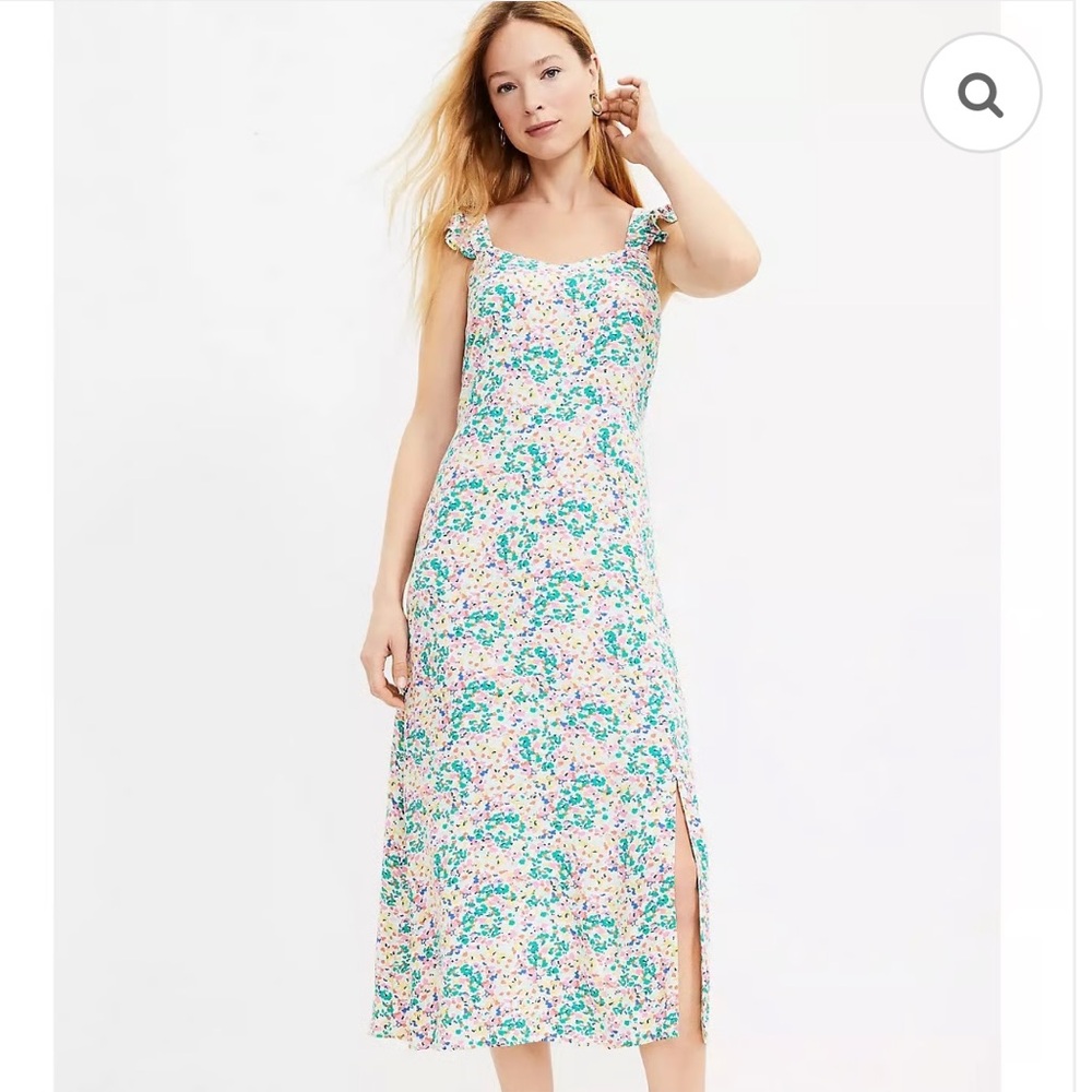 LOFT Midi Dress Multicolor Floral Watercolor 12